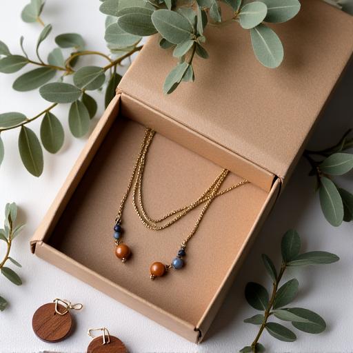 Geschenkverpackte Holzschmuck-Kollektion